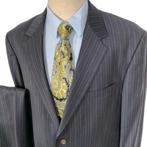 Stafford Executive Suit Mens 44L 36W 30L Navy Pinstripe 2 Button Office Wool